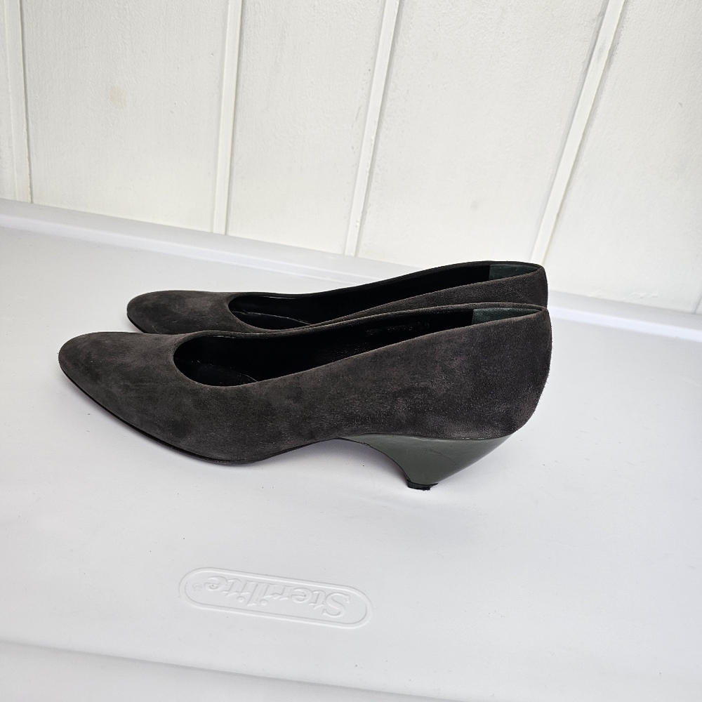Walter Steiger Charcoal Suede Kitten Heel Handmade Italy 39
